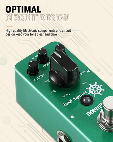 Donner Reverb Guitar Pedal, Verb Square Digital Reverb 7 Modes Room, Hall, Church, Spring, Plate, Studio, Mod, True Bypass