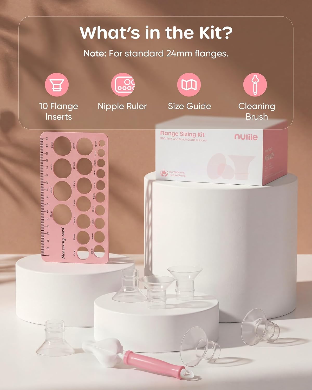 Nuliie Silicone Flange Inserts 13/15/17/19/21mm 10PCS for 24mm Breast Pump