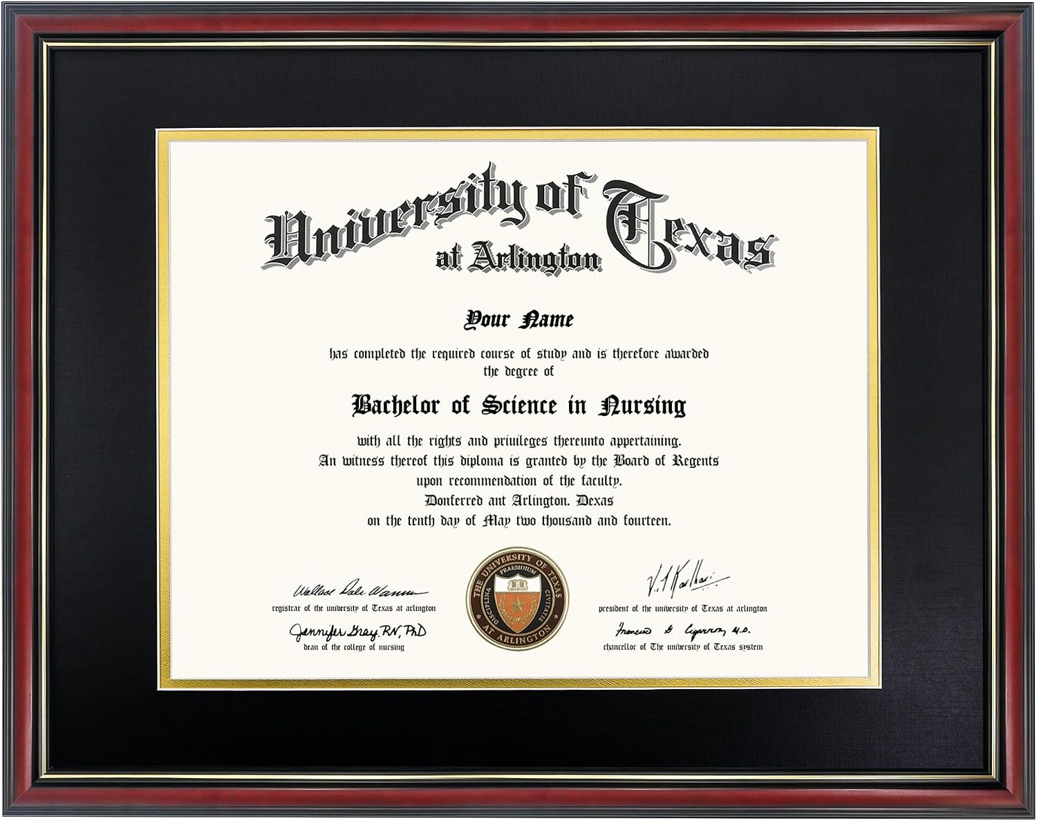 GraduationMall 12x15 Diploma Frame with Black over Gold Mat or Display 16x20 Certificate without Mat,Solid Wood & Tempered Glass,Cherry Finish with Gold Trim
