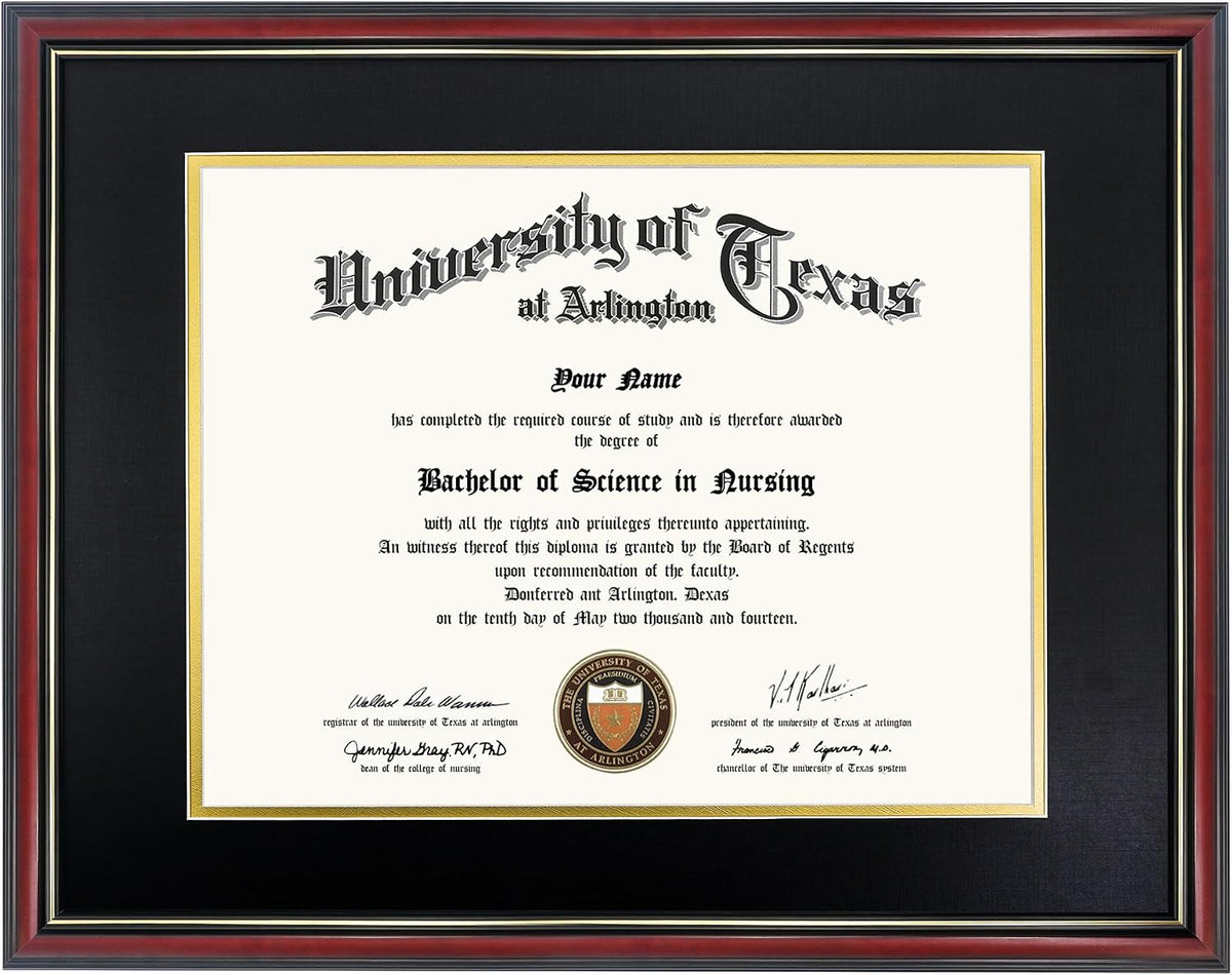 GraduationMall 12x15 Diploma Frame with Black over Gold Mat or Display 16x20 Certificate without Mat,Solid Wood & Tempered Glass,Cherry Finish with Gold Trim