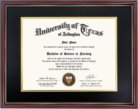 GraduationMall 12x15 Diploma Frame with Black over Gold Mat or Display 16x20 Certificate without Mat,Solid Wood & Tempered Glass,Cherry Finish with Gold Trim