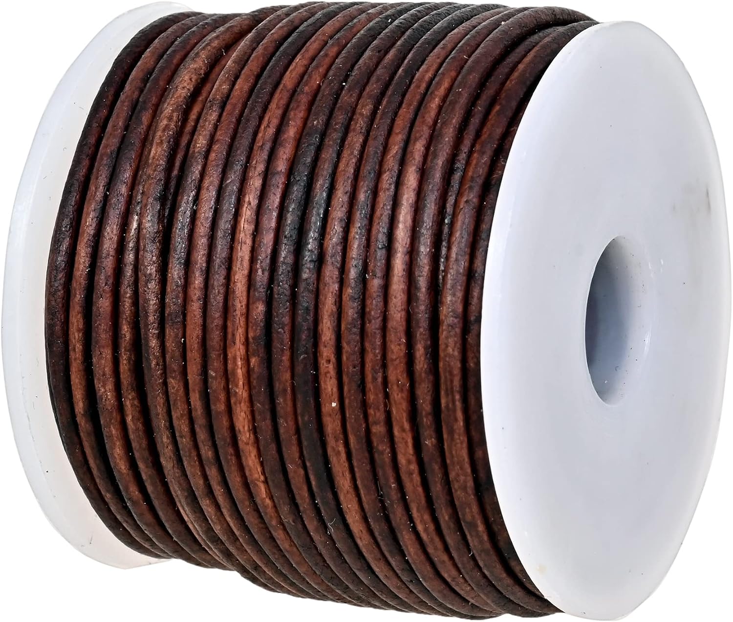 GENIQUE Real/Genuine Round Leather Cord for Jewelry Making, Leather String for Necklace, Bracelets, Braiding (1.5mm, Antique Brown Distressed)