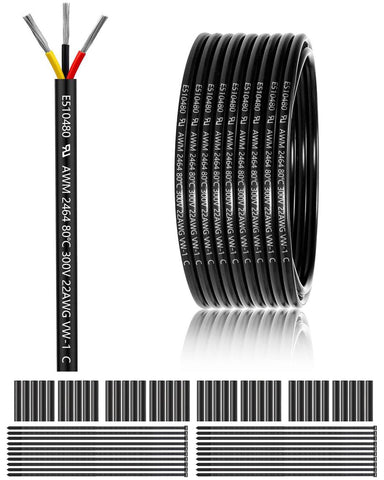 22 Gauge 3 Conductor Electrical Wire 100FT, UL 2464 22 AWG 3 Wire Cable