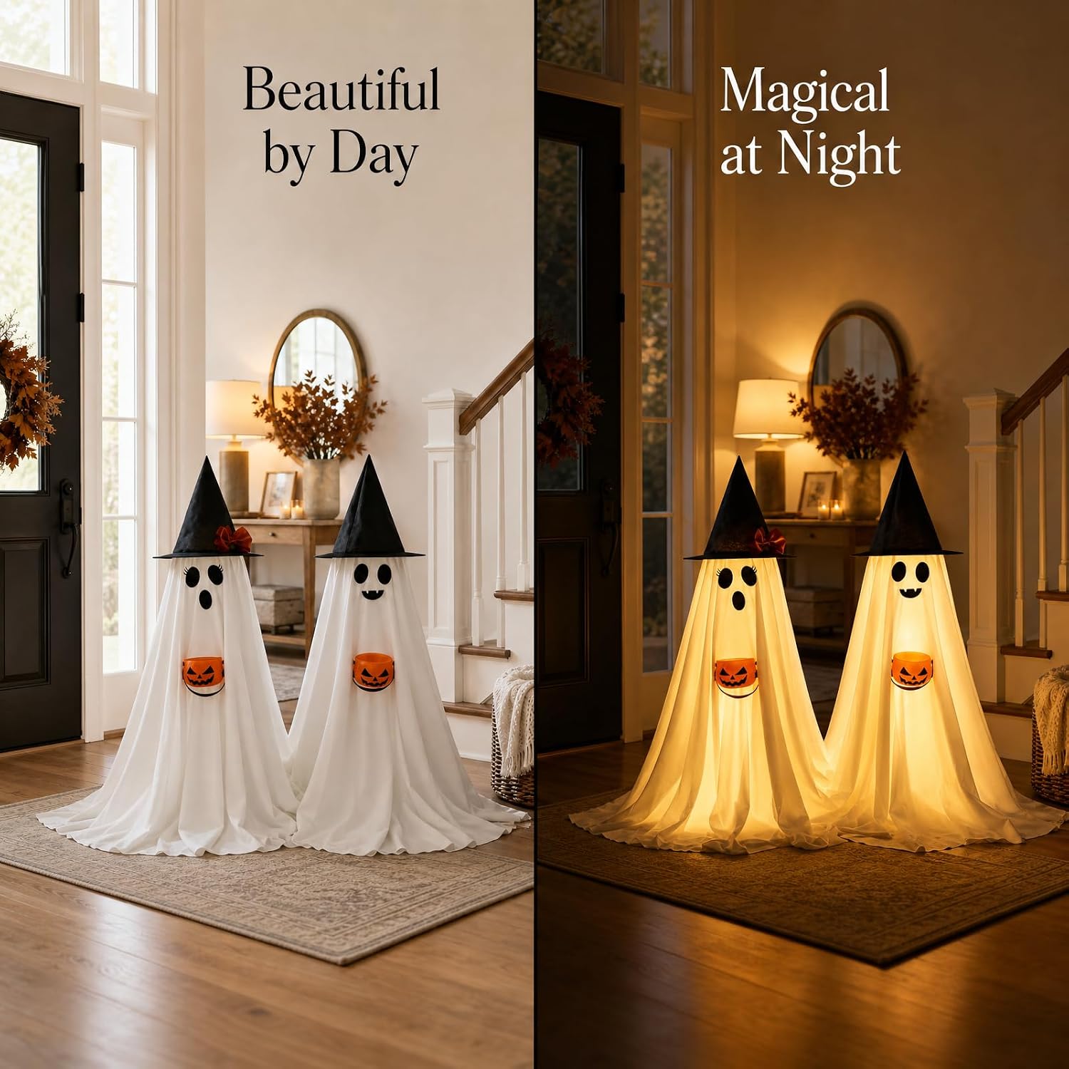 Halloween Decorations Indoor Lighted Ghost, 2 Pack Cute Light Up Ghosts