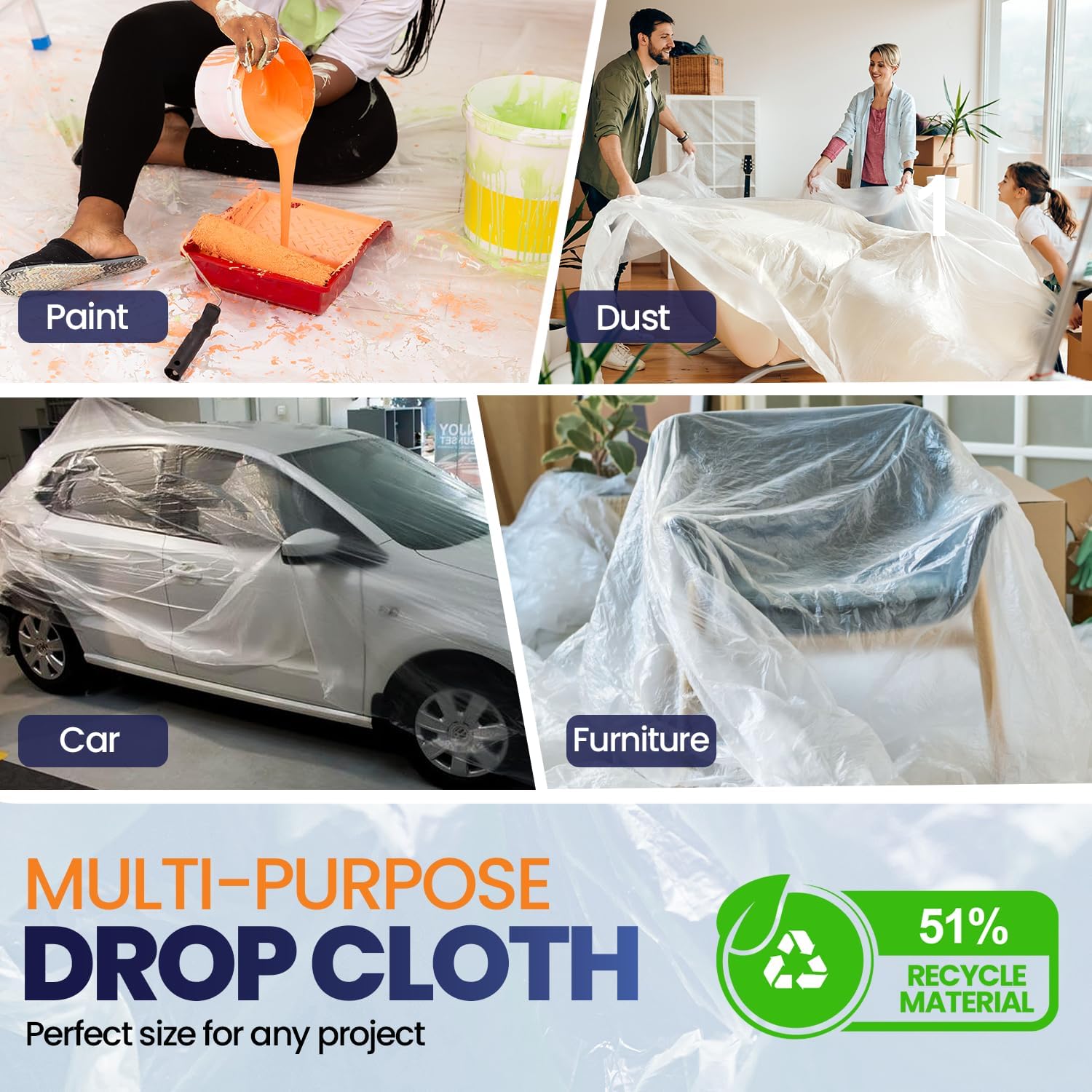6 Pack 12 x 9 ft Extra Large Plastic Drop Cloth for Painting