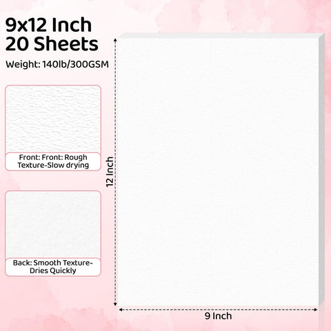20 Sheets Watercolor Paper 9x12, 140lb/300gsm Cold Press Watercolor Paper