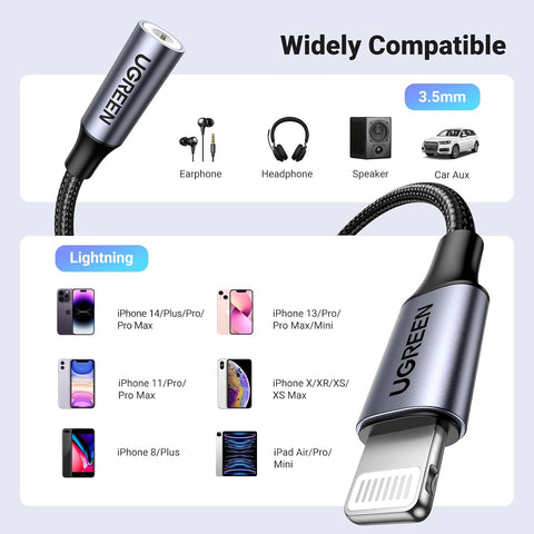 UGREEN Headphone Adapter for iPhone Lightning to 3.5mm MFi Certified, Grey