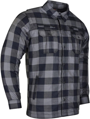 Mens Armored Checkered Flannel Biker Shirt, Multiple Waterproof Storage Pockets CE Approved Armor Reinforced Water Resistant