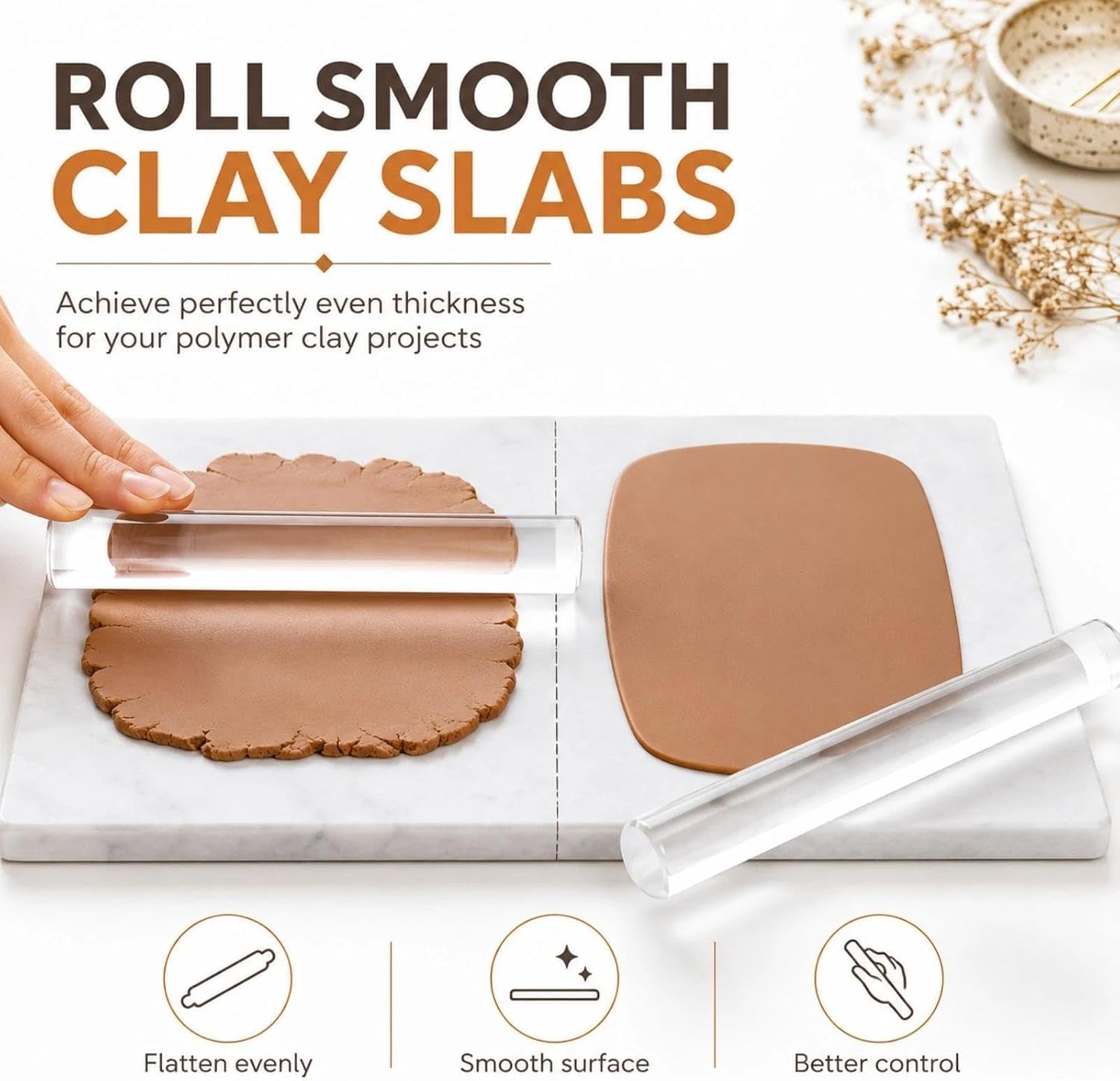 12 Pcs Polymer Clay Tools Kit, Acrylic Roller Rolling Pin Cutters