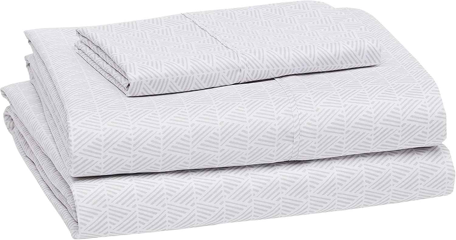Amazon Basics Lightweight Super Soft Easy Care 3-Piece Microfiber Cozy Bed Sheet Set with 14-Inch Deep Pockets, Twin XL, Gray Crosshatch