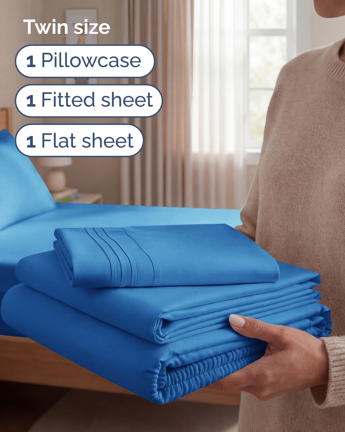 Twin Size 3 Piece Sheet Set - Breathable & Cooling Sheets - Royal Blue