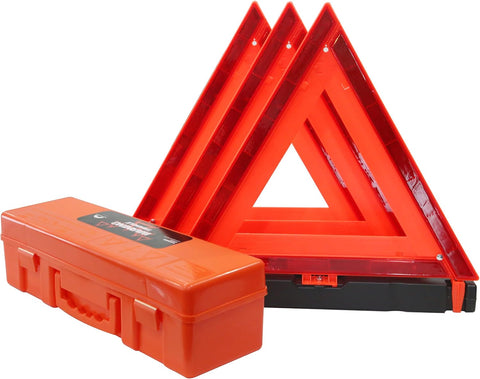 WORKKOOL 3 Pack Foldable Warning Reflective Triangles with Carrying Case, Heavy Base Roadside Triangles for Vehicles Breakdown, Safty Reflector DOT Approved(Sand Filled)…