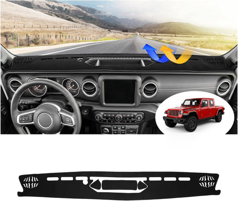 FIILINES Dash Cover for 2020-2024 Jeep Gladiator JT, Dashboard Mat Exact Fit for Gladiator Interior Accessories Dashboard Pad Carpet Dash Mat Sunshade Non-Slip Polyester Protector No Glare Black