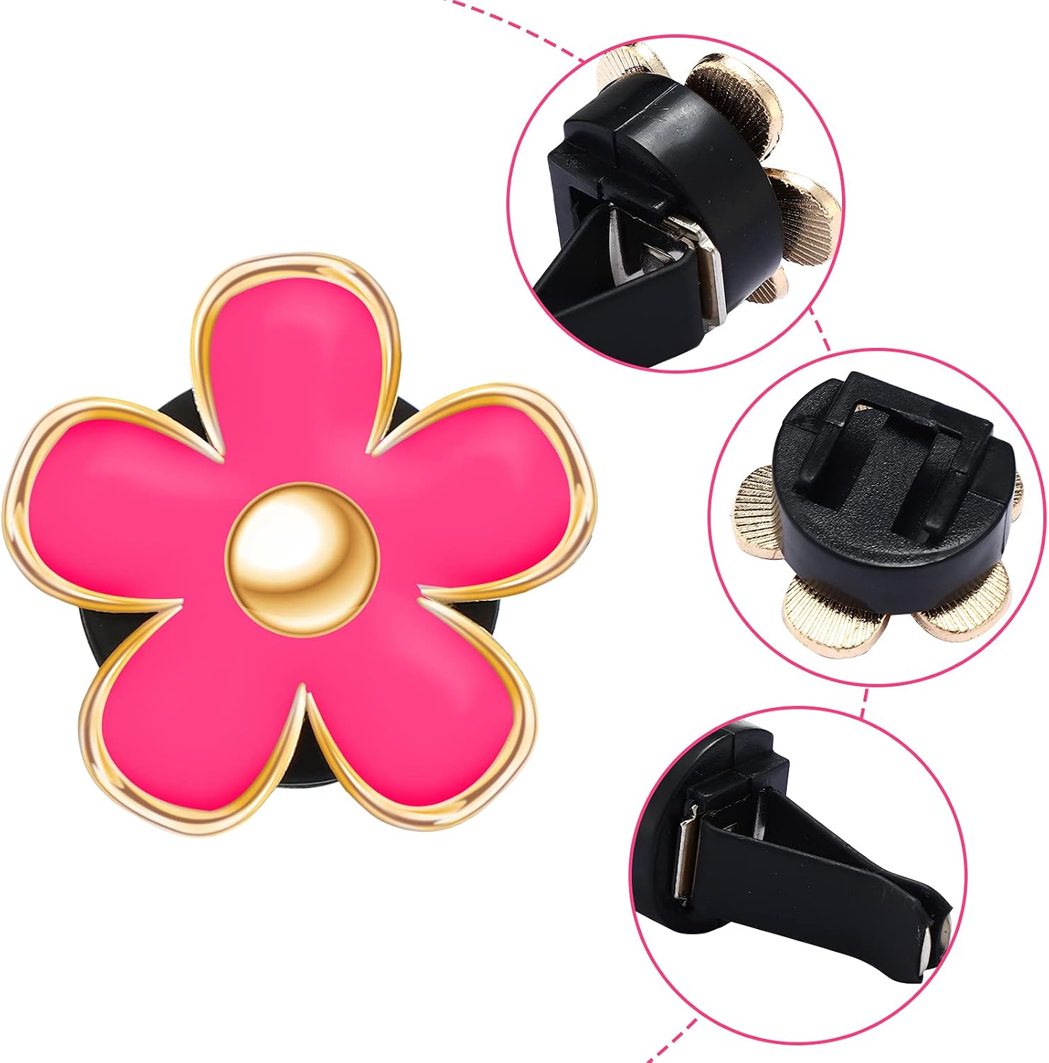 Frienda 6 Pcs Daisy Vent Clips for Car, 3/3.3 cm, Red, Pink, White