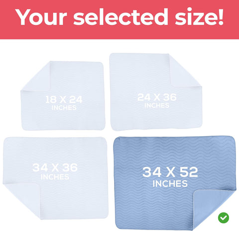 4 Pack Waterproof Reusable Heavy Absorbency Incontinence Bed Pads 34"x52"