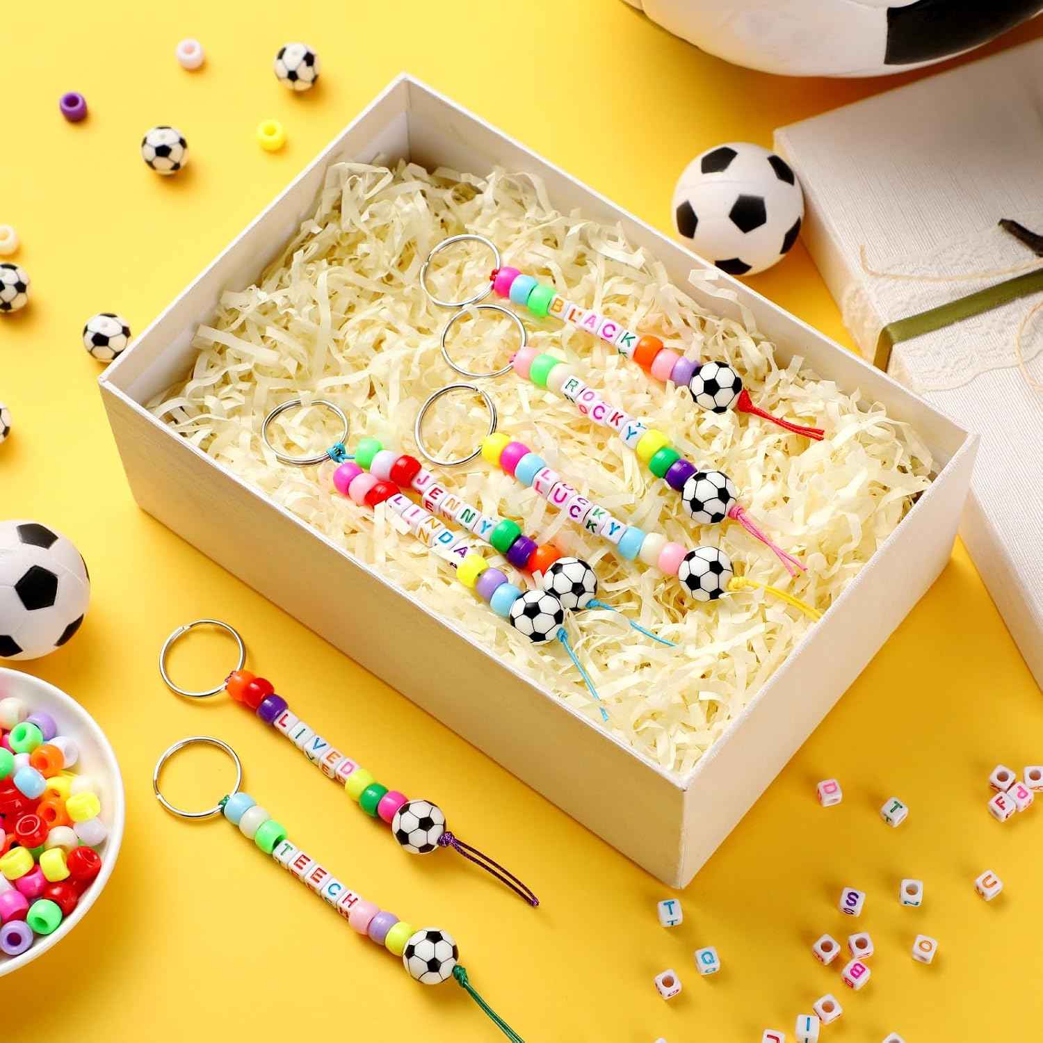 Landical 564 Pcs Soccer Keychain Making Kit DIY Name Bead Craft Fun Color