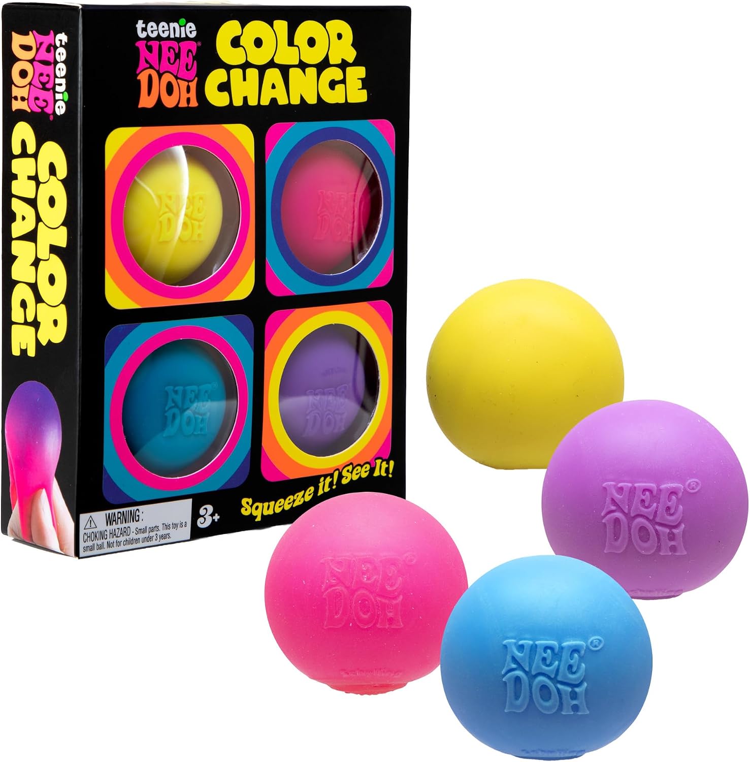 Schylling Needoh Teenie Color Change Needoh - Sensory Squeeze Toy - 4 Pack