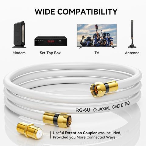 Nixsto RG6 Coaxial Cable, 3FT 6FT 10FT 15FT 25FT 50FT 100FT Coax Cable Cord