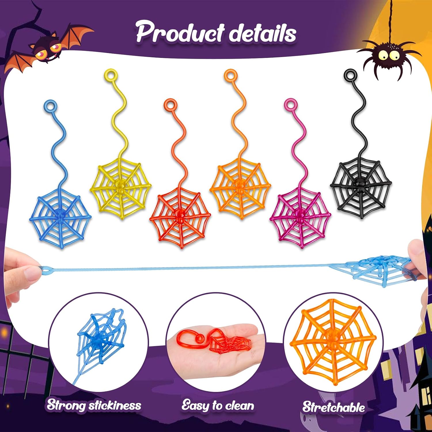 30 Pcs Sticky Spider Web Sticky Hands for Kids Bulk Halloween Party Favors Decorations,Spider Webs for Classroom Prizes Halloween Gifts Goodie Bags Stuffers Pinata Stuffers for Boys Girl