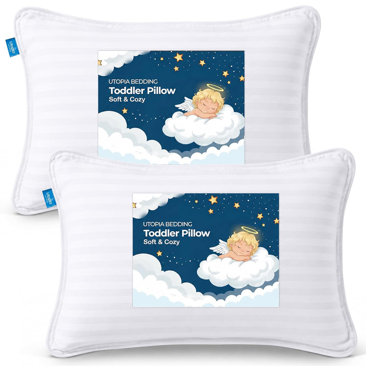 Utopia Bedding Toddler Pillow (White, 2 Pack), 14x19 Small Pillow for Kids, Soft and Breathable Cotton Blend Shell, Polyester Filling, Perfect for Toddler Bed and Travel (Intended for Age 2 and up)