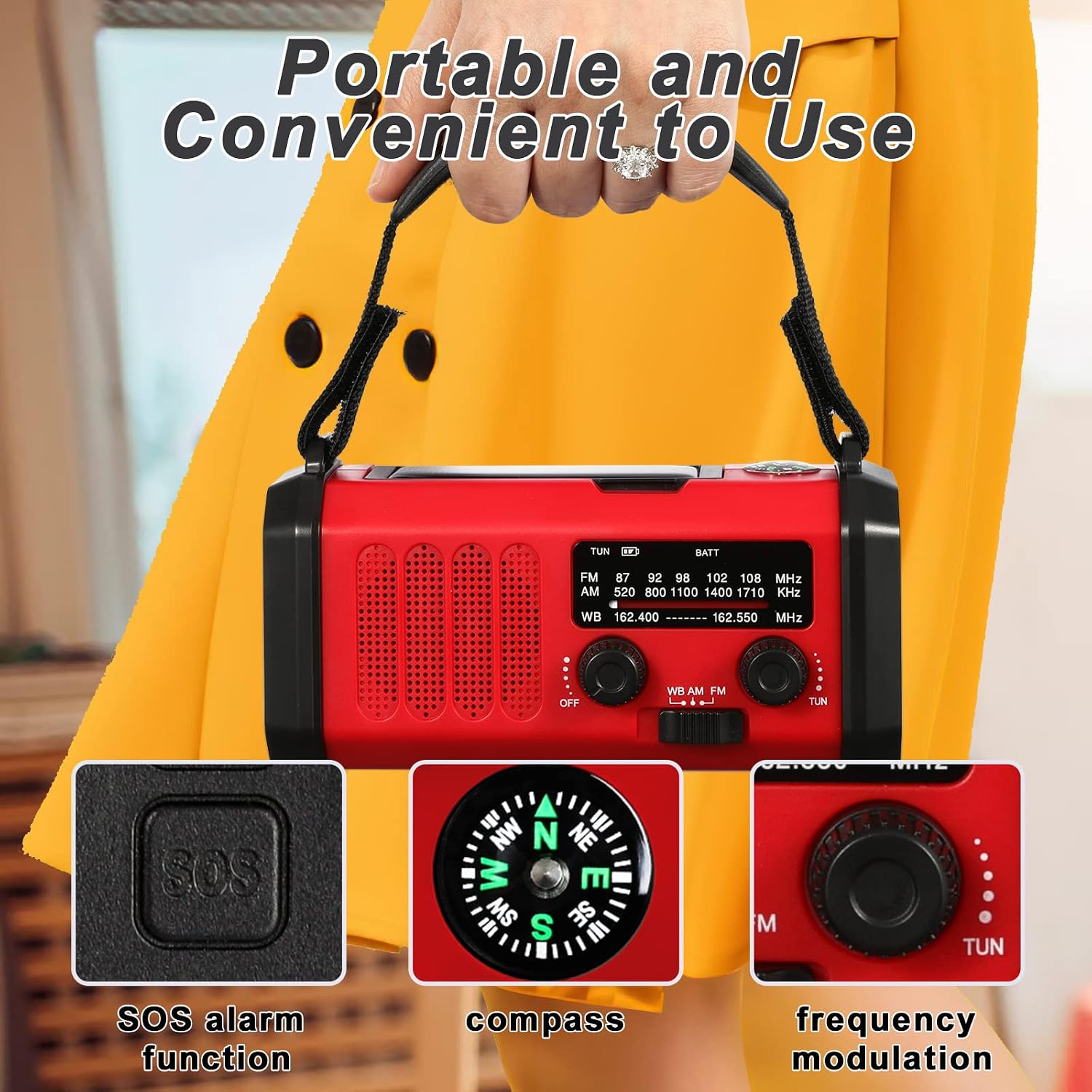 Emergency Weather Radio with NOAA,10000mAh Solar Hand Crank Radio,AM FM