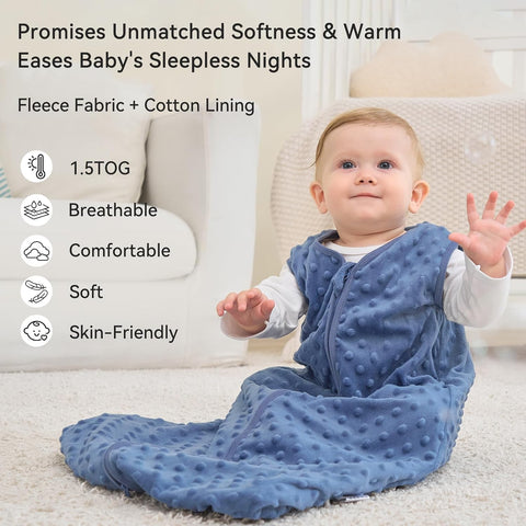 Unnivoll Baby Sleep Sack 0-6 Months 1.5 TOG Fleece with Plush Dots