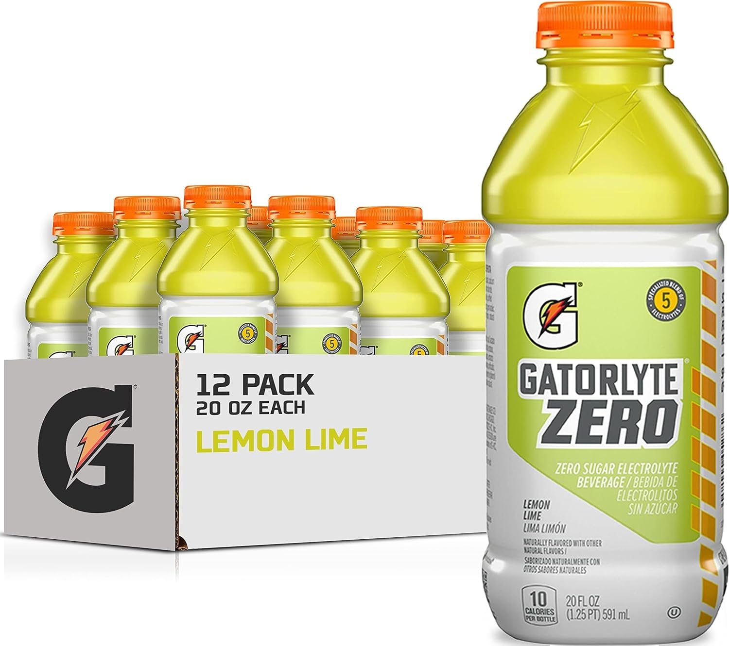 Gatorlyte Zero Electrolyte Beverage, Strawberry Kiwi, Zero Sugar Hydration, Specialized Blend of 5 Electrolytes, No Artificial Sweeteners or Flavors, 20 Oz Bottles (Pack of 12)