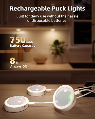EZVALO 3-Pack Rechargeable Puck Lights with Remote