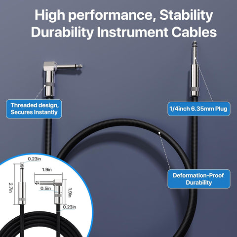 Guitar Cable 10ft, 1-Pack, TS 1/4 Quarter Inch Cords Braided