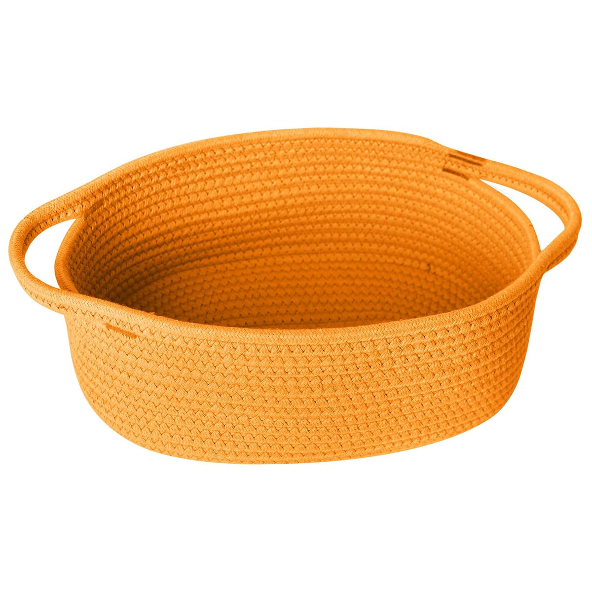 Small Orange Woven Gift Basket, Baskets for Gifts Empty, Cotton Rope Cat Dog Toy Bin Box, Baby Nursery Organizer, Easter Basket with Handle, Shelf Storage Bin, Orange Room Decor, 12"x 8"x 5"