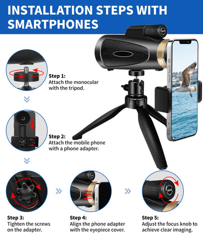 Monocular Telescope 80x100 High Power with Smartphone Adapter Tripod,Larger Vision Monoculars for Adults with BAK4 Prism & FMC Lens, Suitable for Bird Watching Hunting Hiking Camping Wildlife-Black