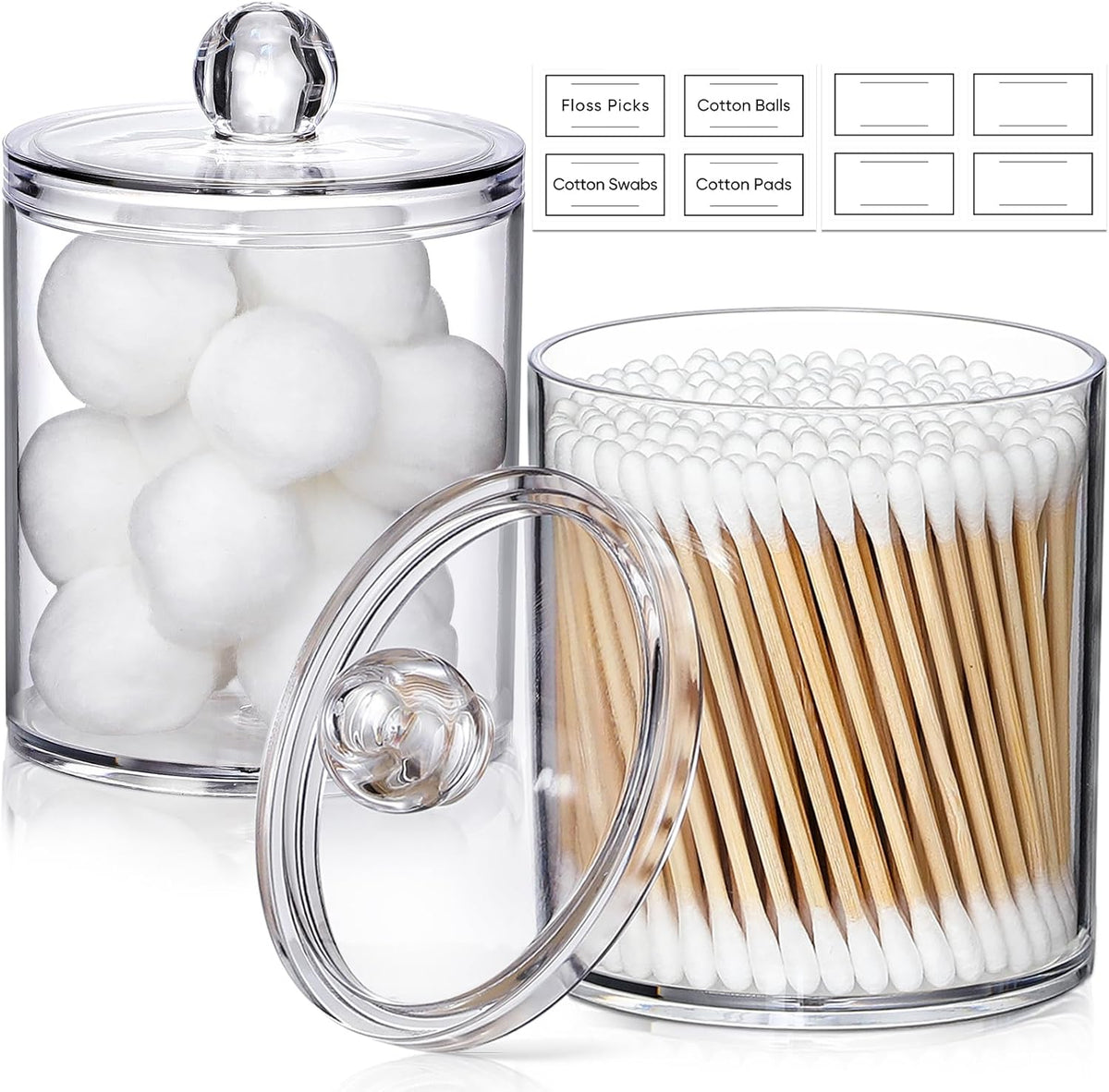 2 Pack Acrylic Qtip Holder Dispenser for Cotton Swabs, Balls, Floss Picks