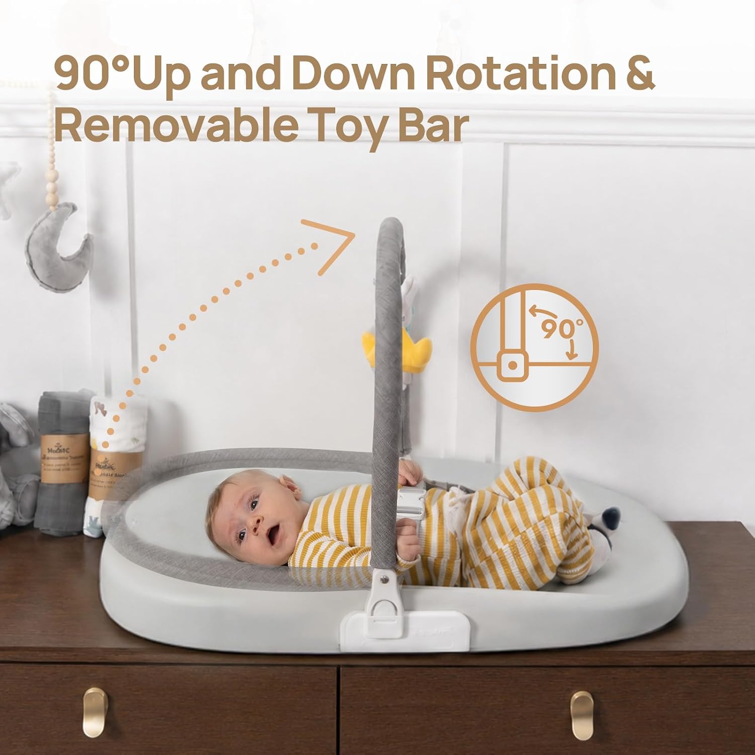 Papablic Baby Changing Pad, Waterproof & Non-Slip, Includes Washable Cover, Safety Strap for Standard Dresser, Changing Table, Bed, Sofa