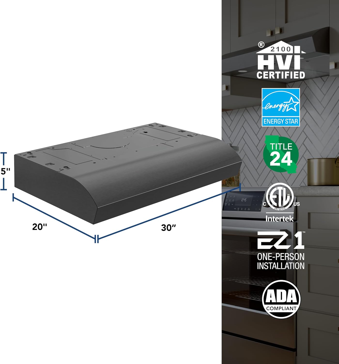 Broan-NuTone 30-Inch Under Cabinet Range Hood, ENERGY STAR, 350 Max Blower CFM, Black Stainless Steel