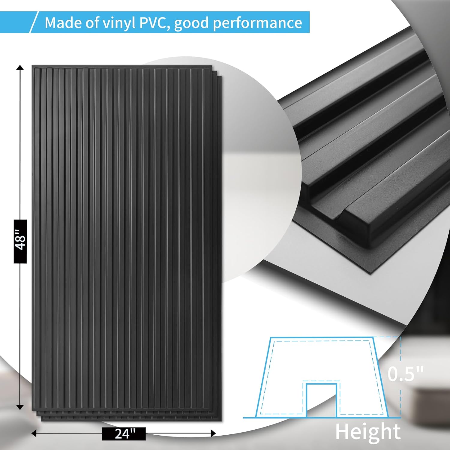 Art3d Fluted Slat 3D Wall Panels, Drop Ceiling Tiles, 6-Pack, Black