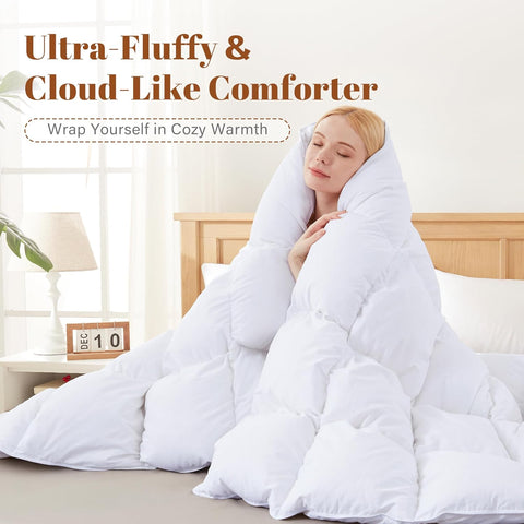 Cosybay Feather and Down Fiber Comforter Insert Queen, 100% Cotton Cover