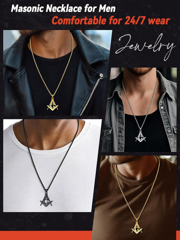 FaithHeart Masonic Necklace for Men, Freemason Compass Symbol 18K Gold Plated/Stainless Steel Free and Accepted Masons Pendant Jewelry with Gift Box