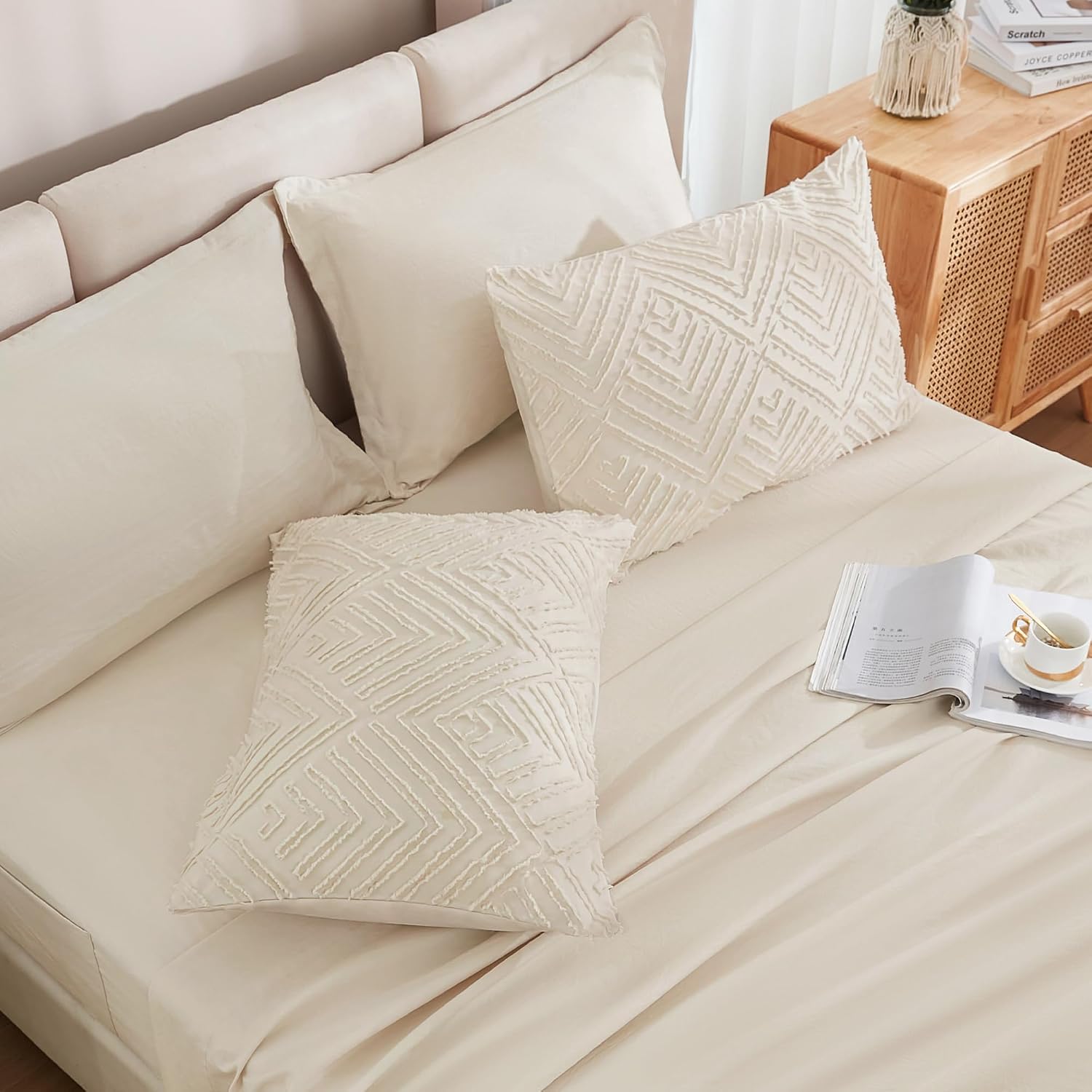 Andency Full Size Comforter Set 7 Pieces, Beige