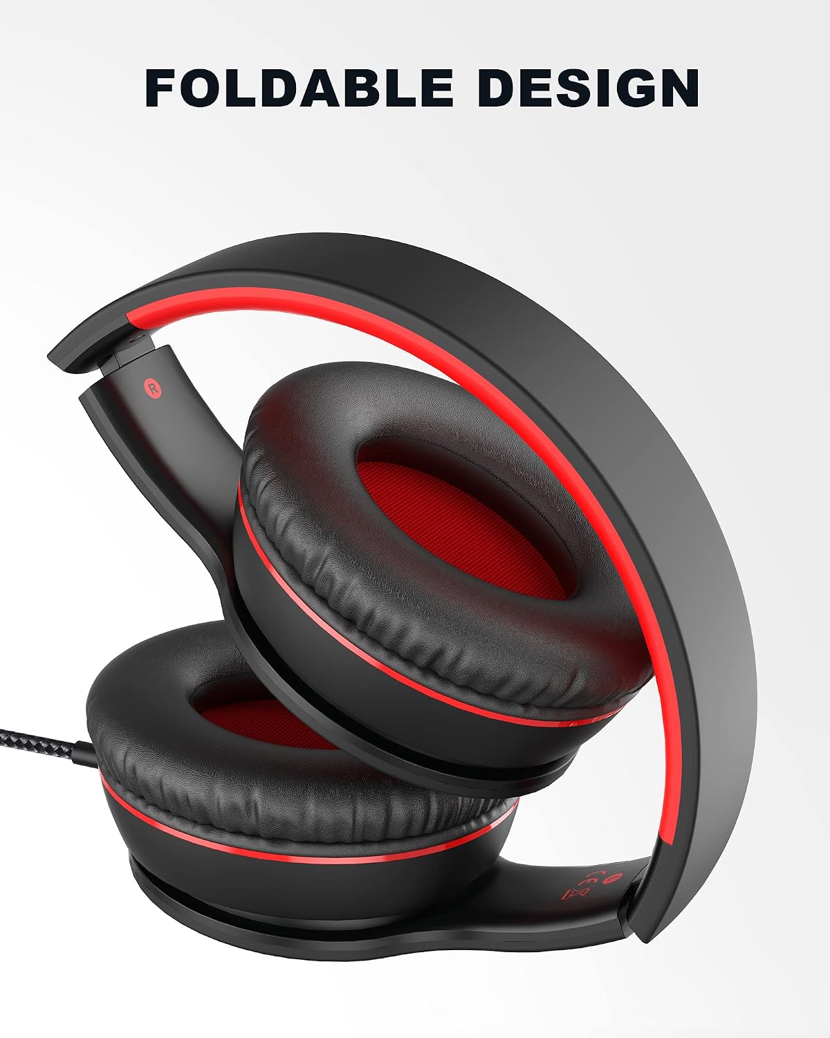 ELECDER i45 Kids Headphones Wired, On-Ear Headphones for School Teens, Red