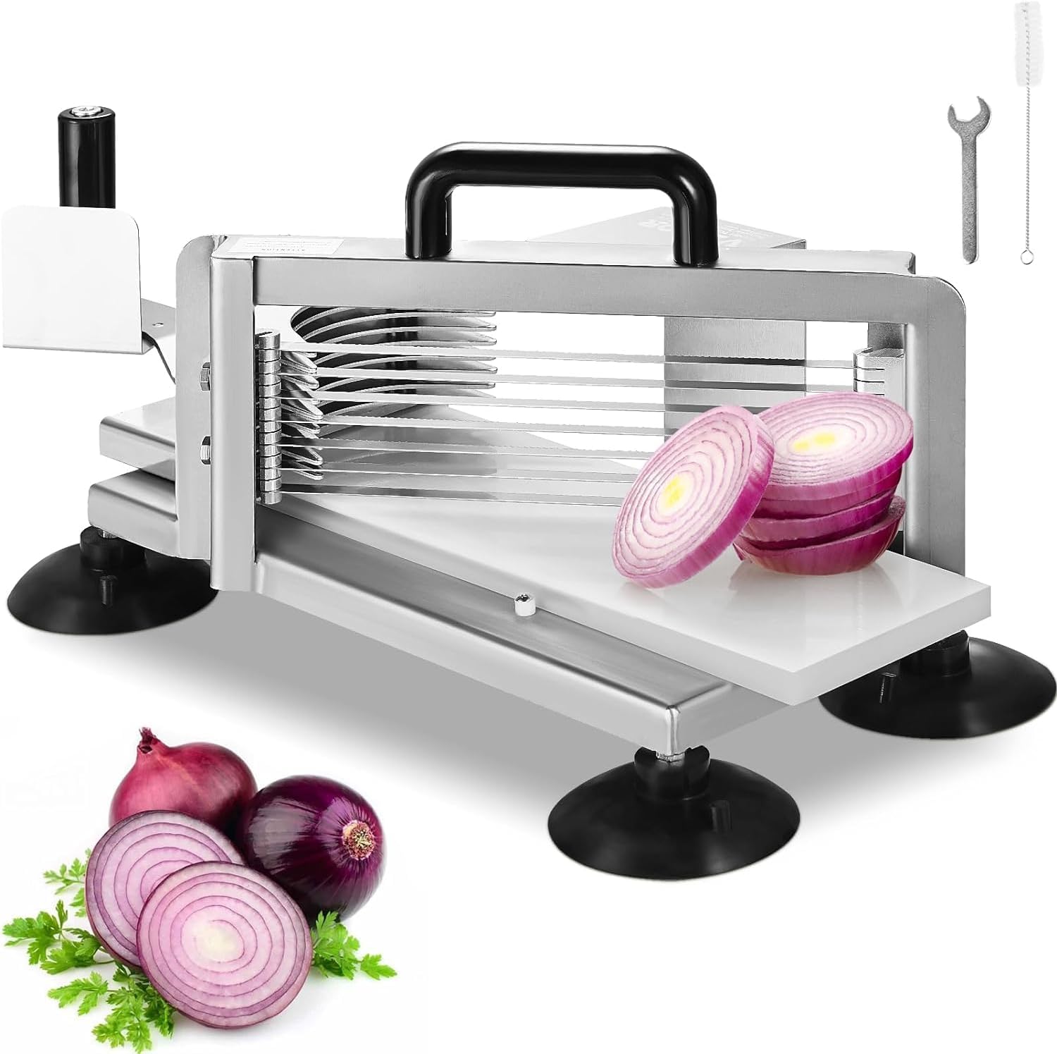 VEVOR Commercial Tomato Slicer 3/16 inch Heavy Duty Tomato Slicer Tomato Cutter with Built-in Cutting Board for Restaurant or Home Use (3/16 inch)