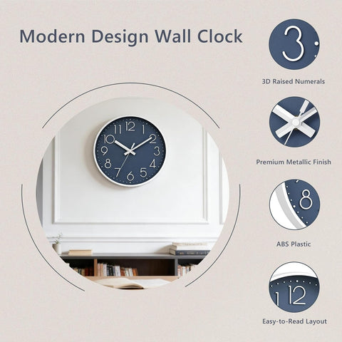 DAXSMY Wall Clock 8 Inch Azure Blue Decorative, Battery Operated Silent