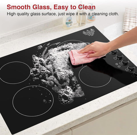 Induction Cooktop with Downdraft 30", GTKZW 4 Burner Built-In Electric Stove 6000W, BBQ Bridge Burner & Recirculating Vent, Safety Lock & Timer, 220V-240V