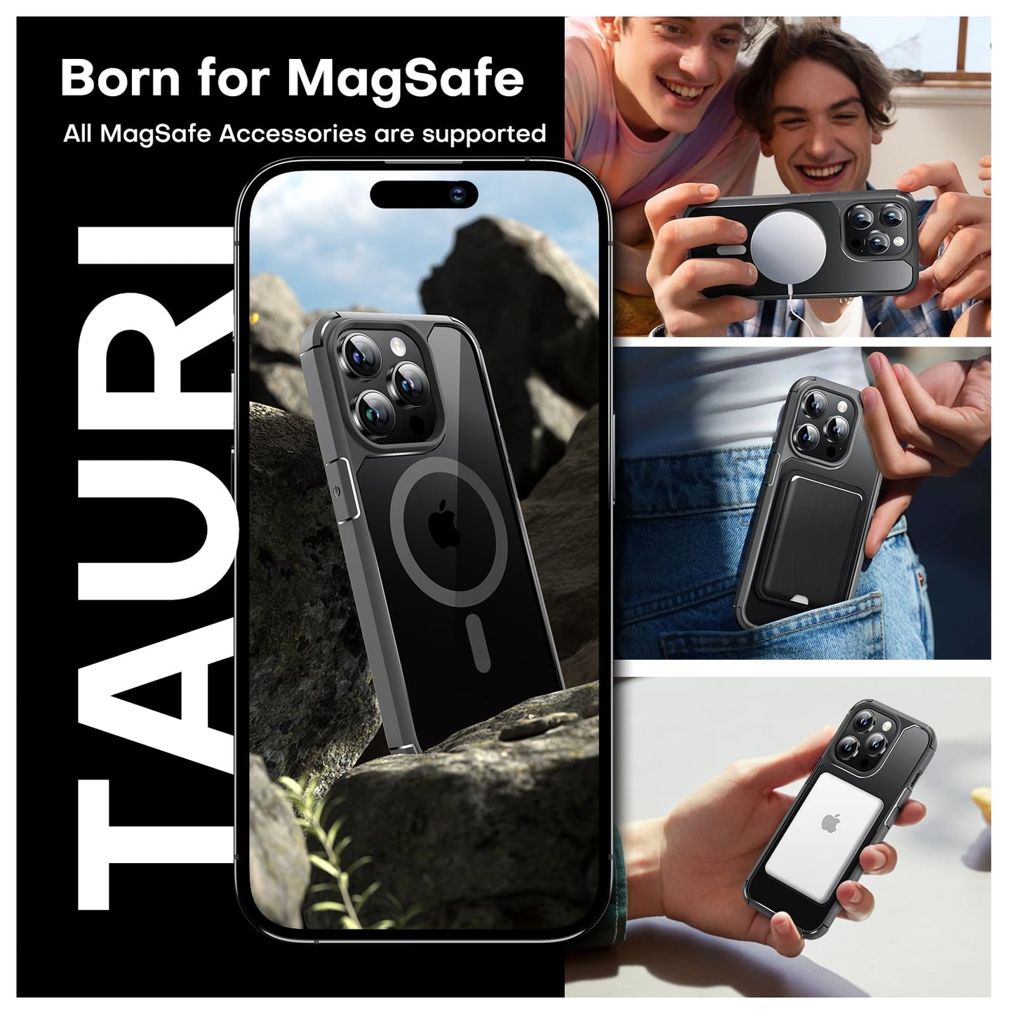 TAURI 5 in 1 Magnetic for iPhone 15 Pro Case, [Designed for Magsafe] with 2X Screen Protector + 2X Camera Lens Protector, [Military Grade Drop Protection] Case for iPhone 15 Pro - Grey