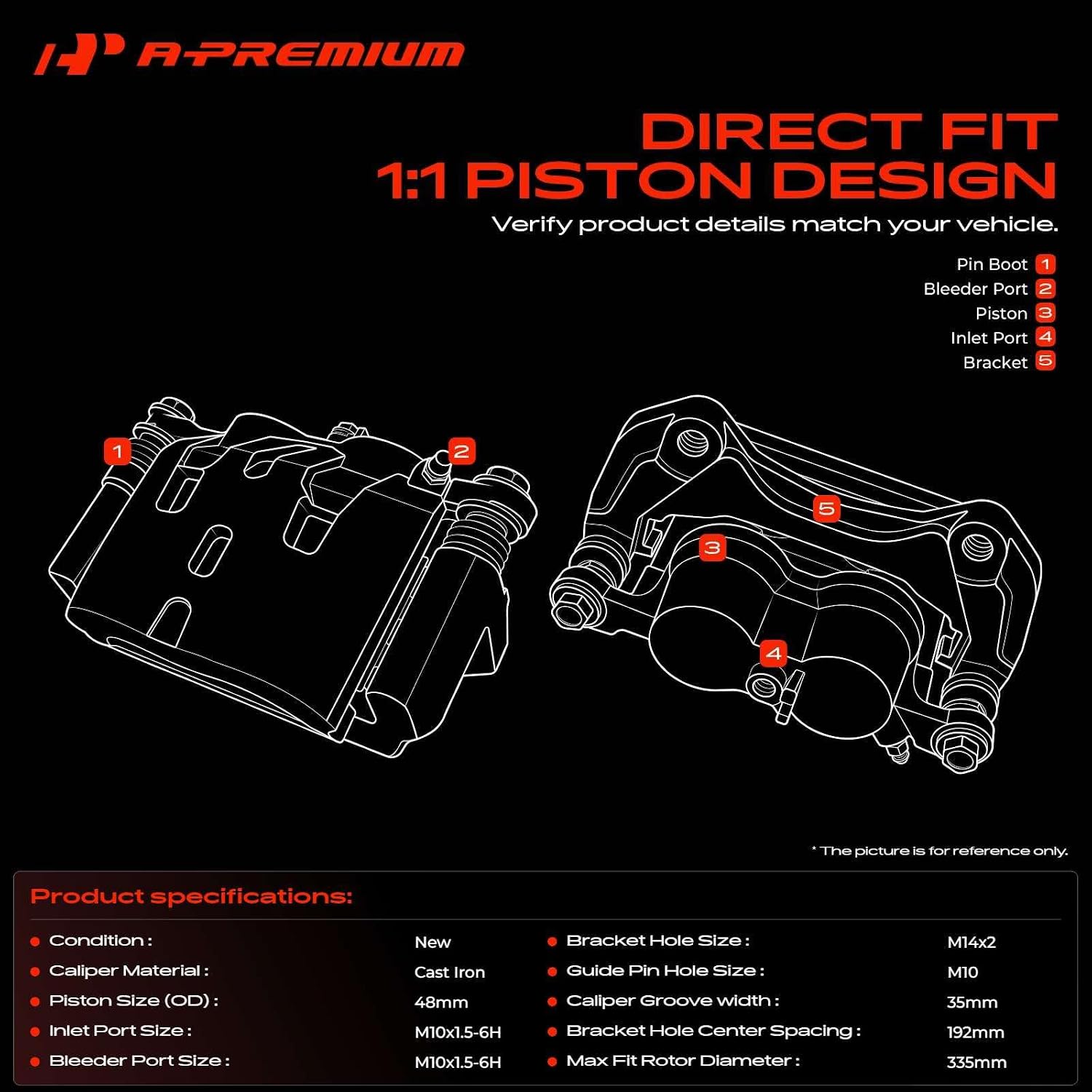 A-Premium Front Left Driver Disc Brake Caliper with Bracket