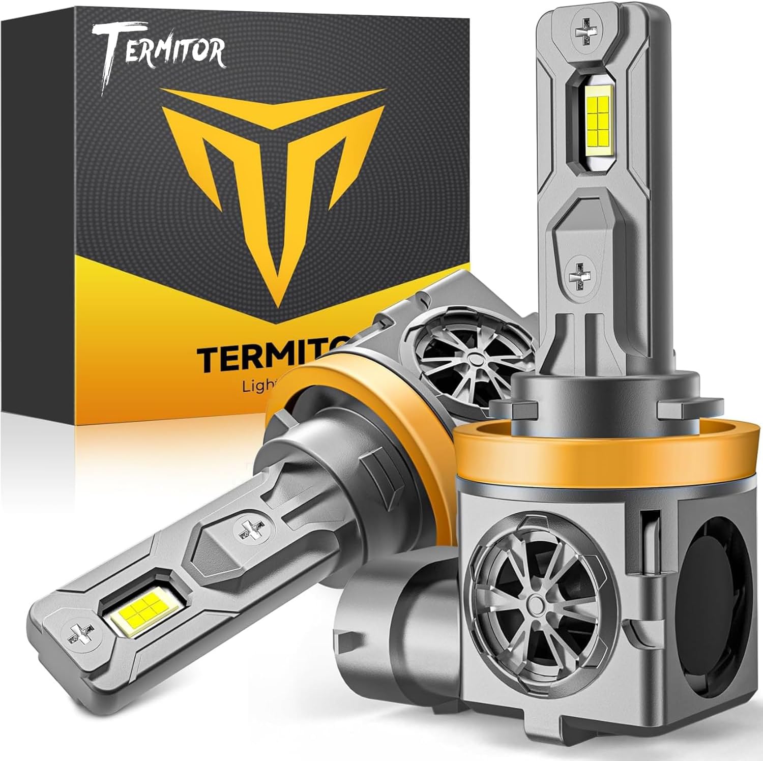 Termitor Upgraded H11 H9 Light Bulbs, 50,000LM Ulter Brightness, Real 1:1 Halogen Mini Size, 70000+ Hours Lifespan, 6500K White H11/H8/H16 Fog Light Bulbs, CANBUS Ready, Plug N Play, Pack of 2