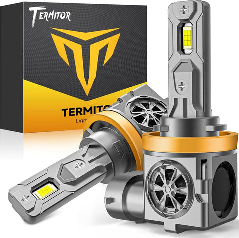 Termitor Upgraded H11 H9 Light Bulbs, 50,000LM Ulter Brightness, Real 1:1 Halogen Mini Size, 70000+ Hours Lifespan, 6500K White H11/H8/H16 Fog Light Bulbs, CANBUS Ready, Plug N Play, Pack of 2