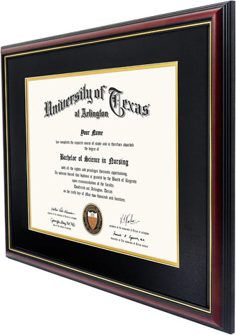 GraduationMall 12x15 Diploma Frame with Black over Gold Mat or Display 16x20 Certificate without Mat,Solid Wood & Tempered Glass,Cherry Finish with Gold Trim
