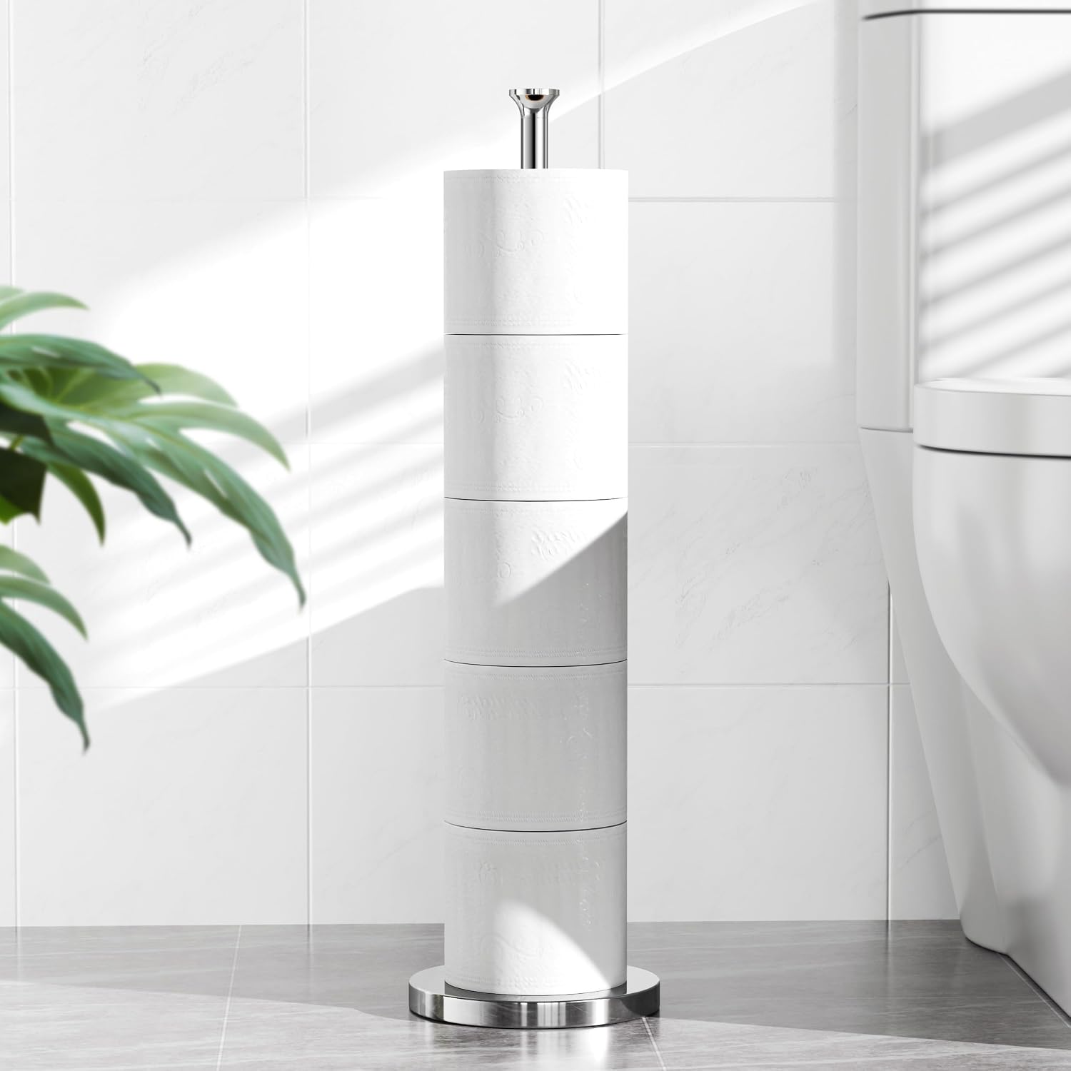 Toilet Paper Holder Stand(with Reserve Function), Free-Standing Spare Rolls Storage Holder, Stainless Steel, Modern Design