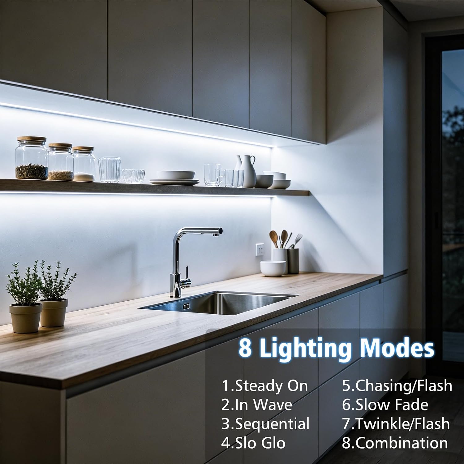 echosari Battery Operated Led Strip Lights White with Remote, 8 Modes, Dimmable, Timer, Self-Adhesive, Cuttable, for PC TV Kitchen Cabinet Shelves Bedroom Decor (3m 90LED)