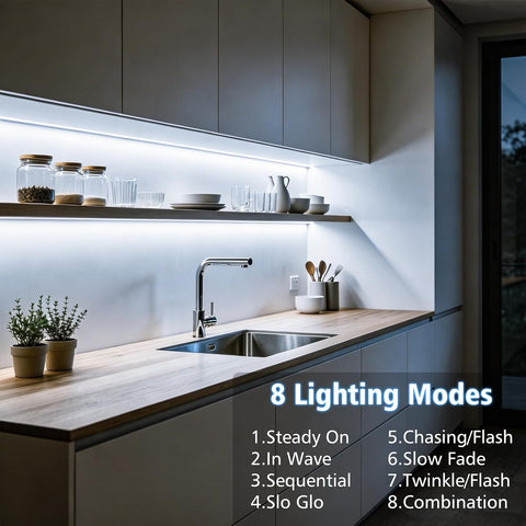 echosari Battery Operated Led Strip Lights White with Remote, 8 Modes, Dimmable, Timer, Self-Adhesive, Cuttable, for PC TV Kitchen Cabinet Shelves Bedroom Decor (3m 90LED)